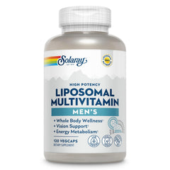 SOLARAY Liposomal Multivitamin for Men bottle shown for daily use and accessibility