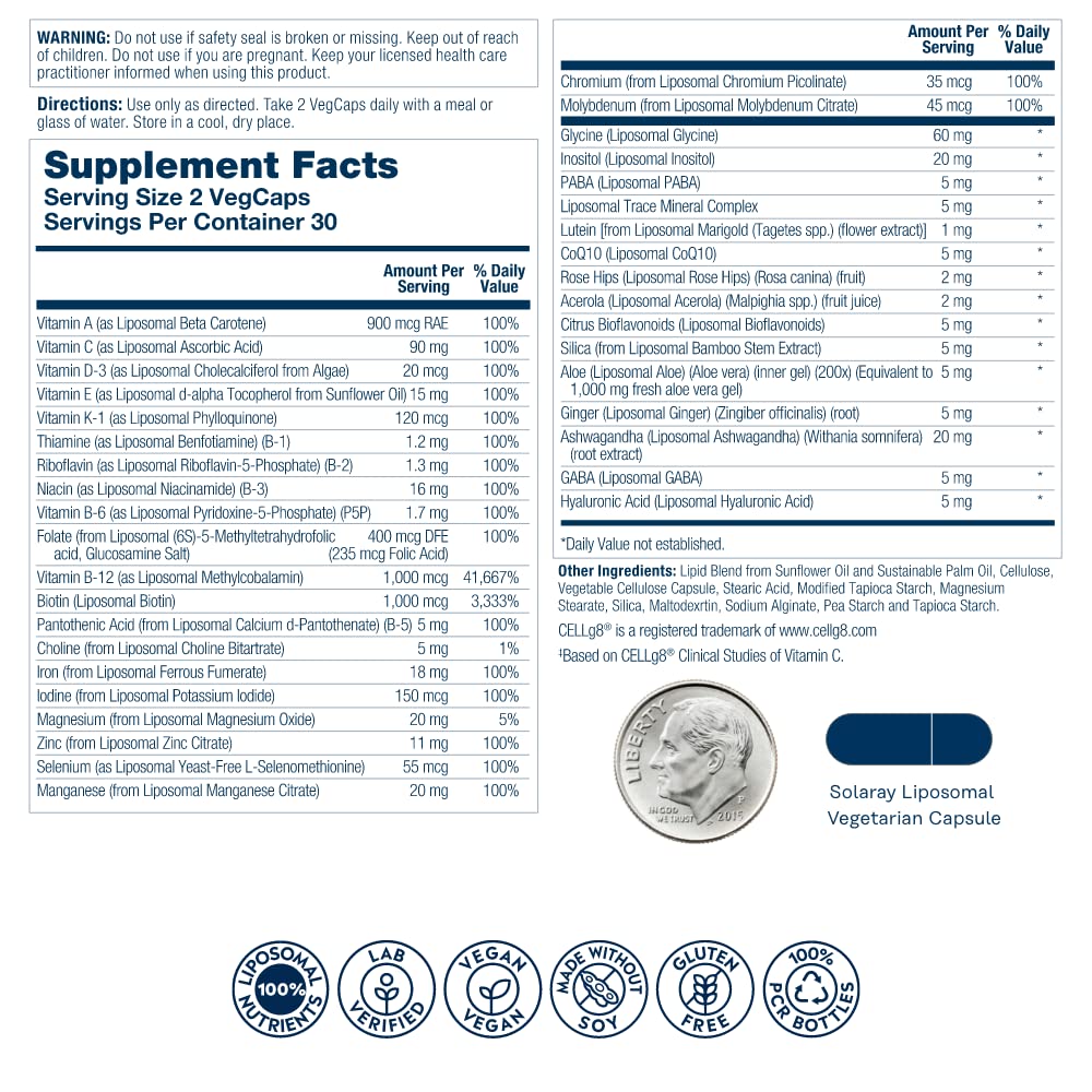 SOLARAY Liposomal Multivitamin capsules ready for easy daily nutrition