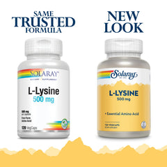 SOLARAY Lysine 500 mg label highlights ingredients and usage