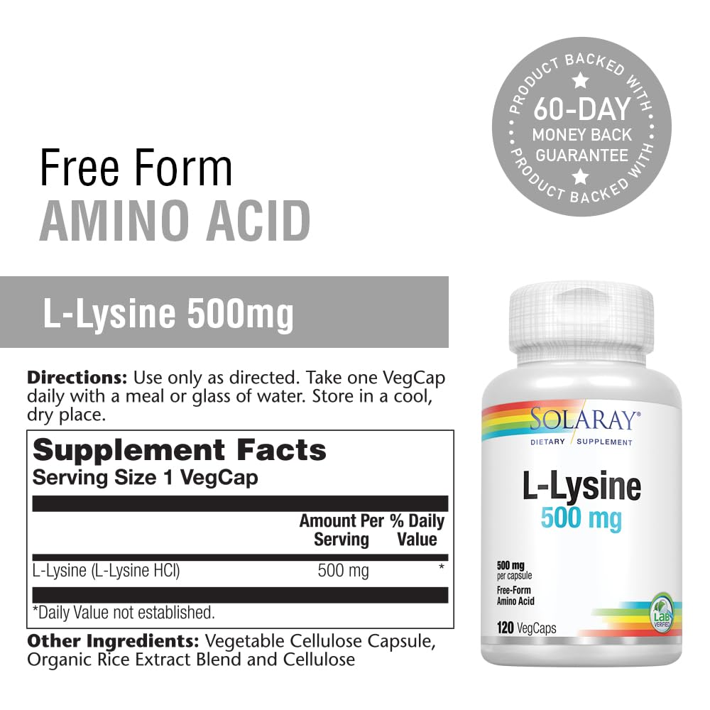 SOLARAY L Lysine capsules pour illustrates simple daily dosing