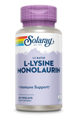 Solaray L-Lysine Monolaurin ingredient closeup focuses on key actives.
