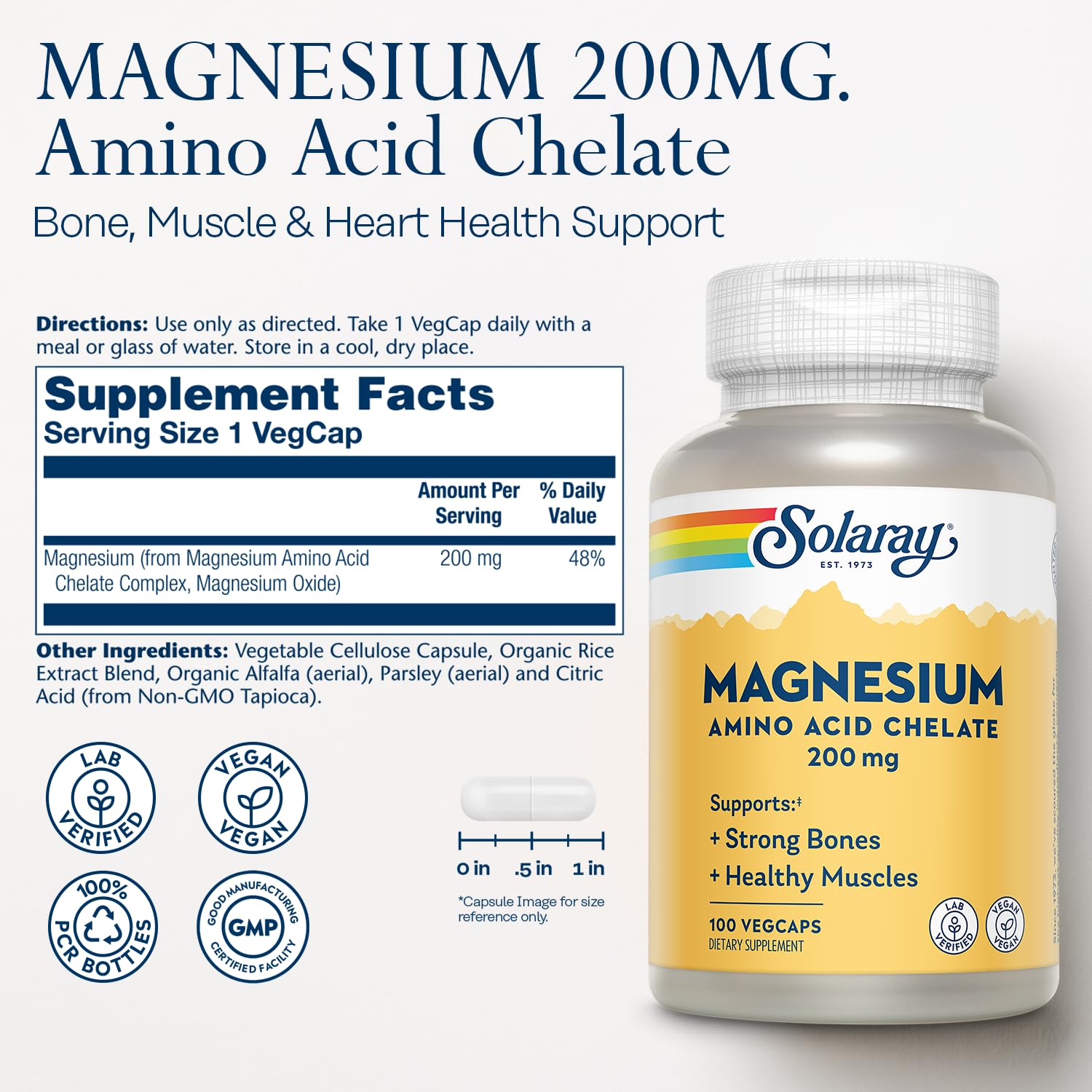 Solaray Magnesium Amino Acid Chelate bottle back listing ingredients for absorption