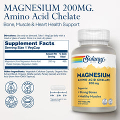 Solaray Magnesium Amino Acid Chelate bottle back listing ingredients for absorption