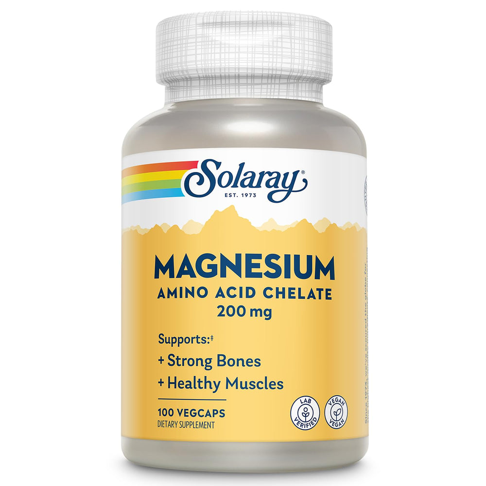 Solaray Magnesium Amino Acid Chelate bottle front for daily vegan mineral support