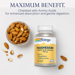Solaray Magnesium Amino Acid Chelate capsules closeup showing easy-to-swallow capsules