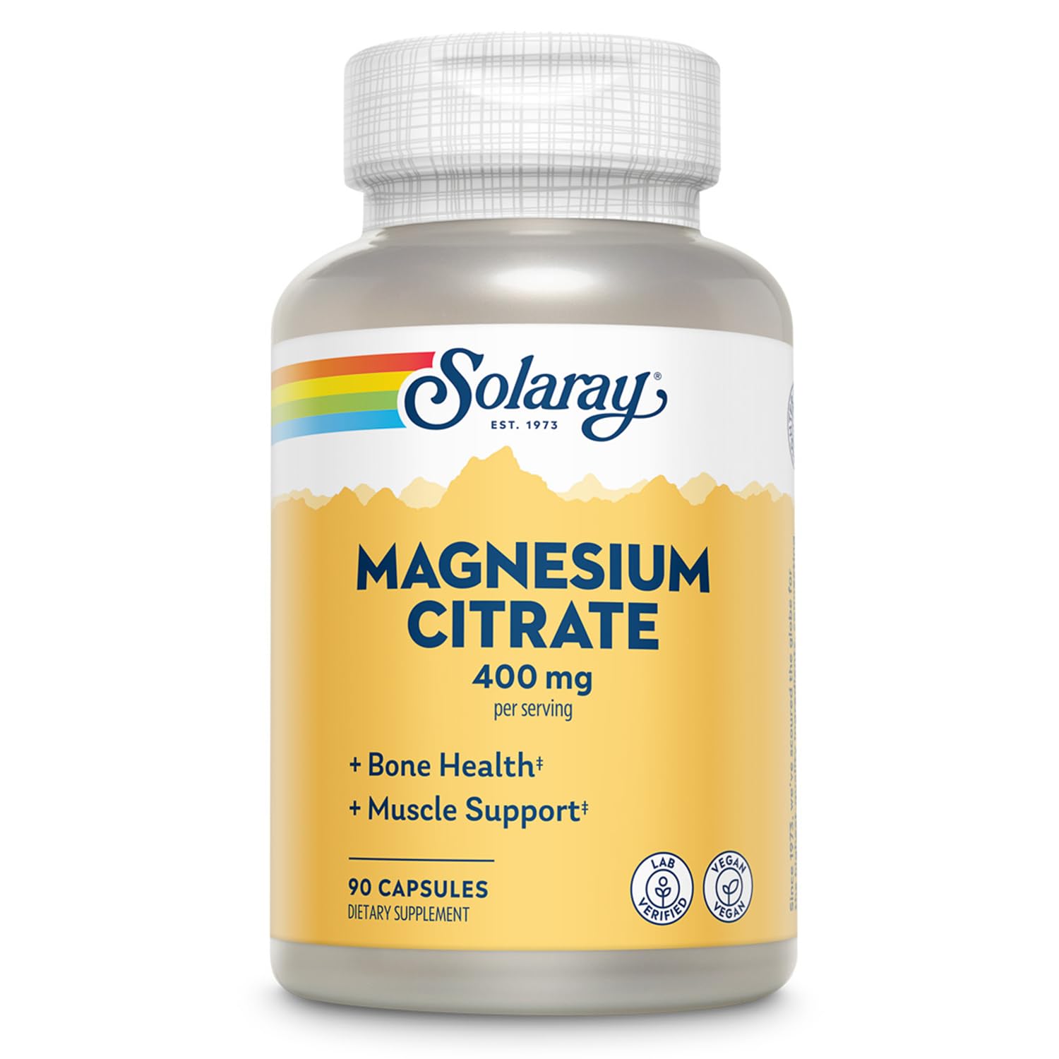 SOLARAY Magnesium Citrate 400mg bottle - easy-to-take vegan capsules for daily support.