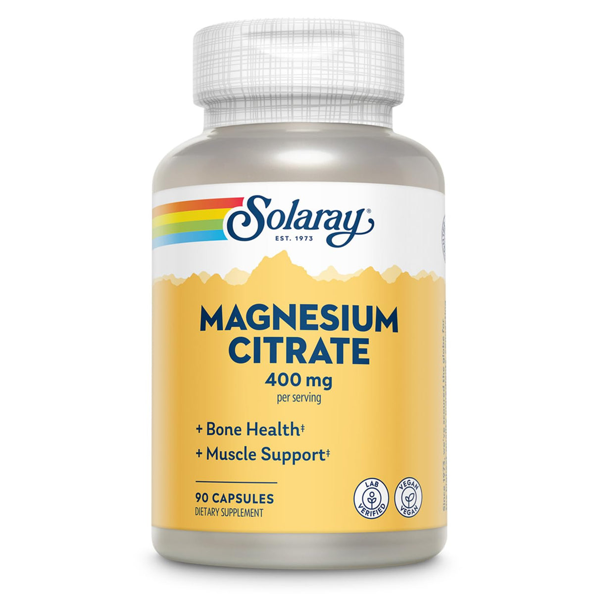 SOLARAY Magnesium Citrate 400mg bottle - easy-to-take vegan capsules for daily support.