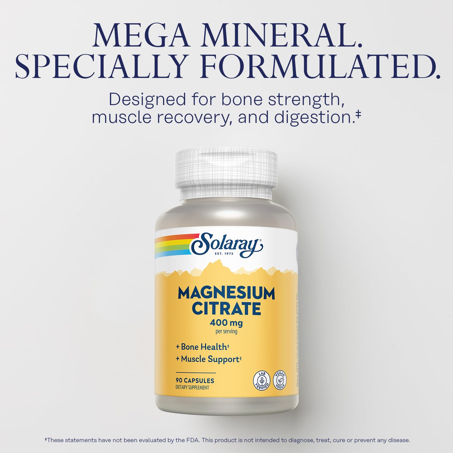 SOLARAY Magnesium Citrate 400mg label details - clear dosage and enhanced absorption features.