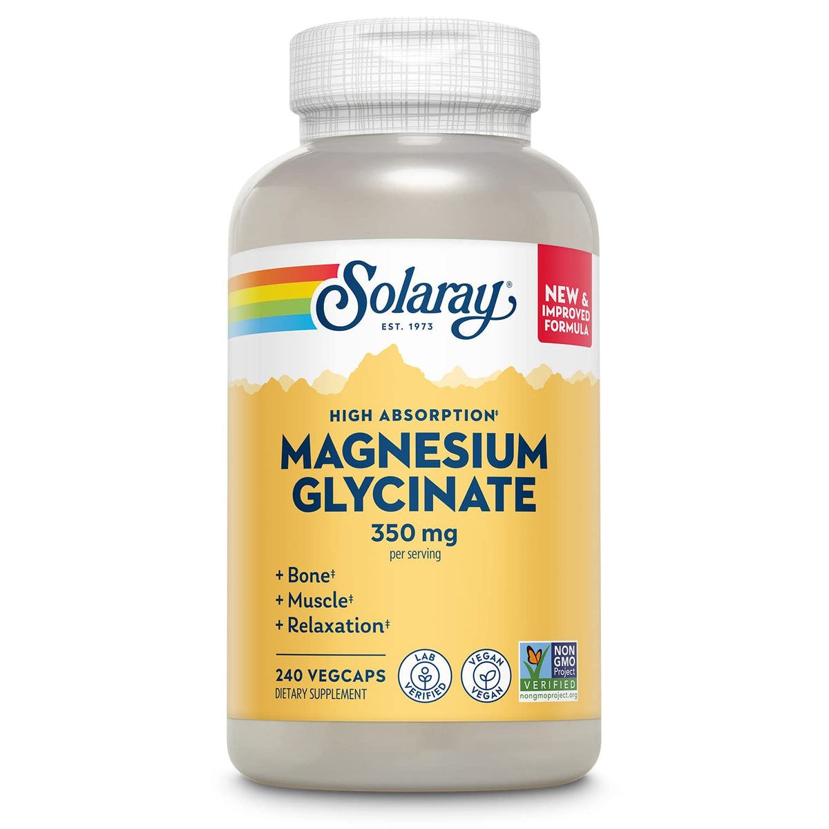 Solaray Magnesium Glycinate bottle front showcasing high-absorption formula.