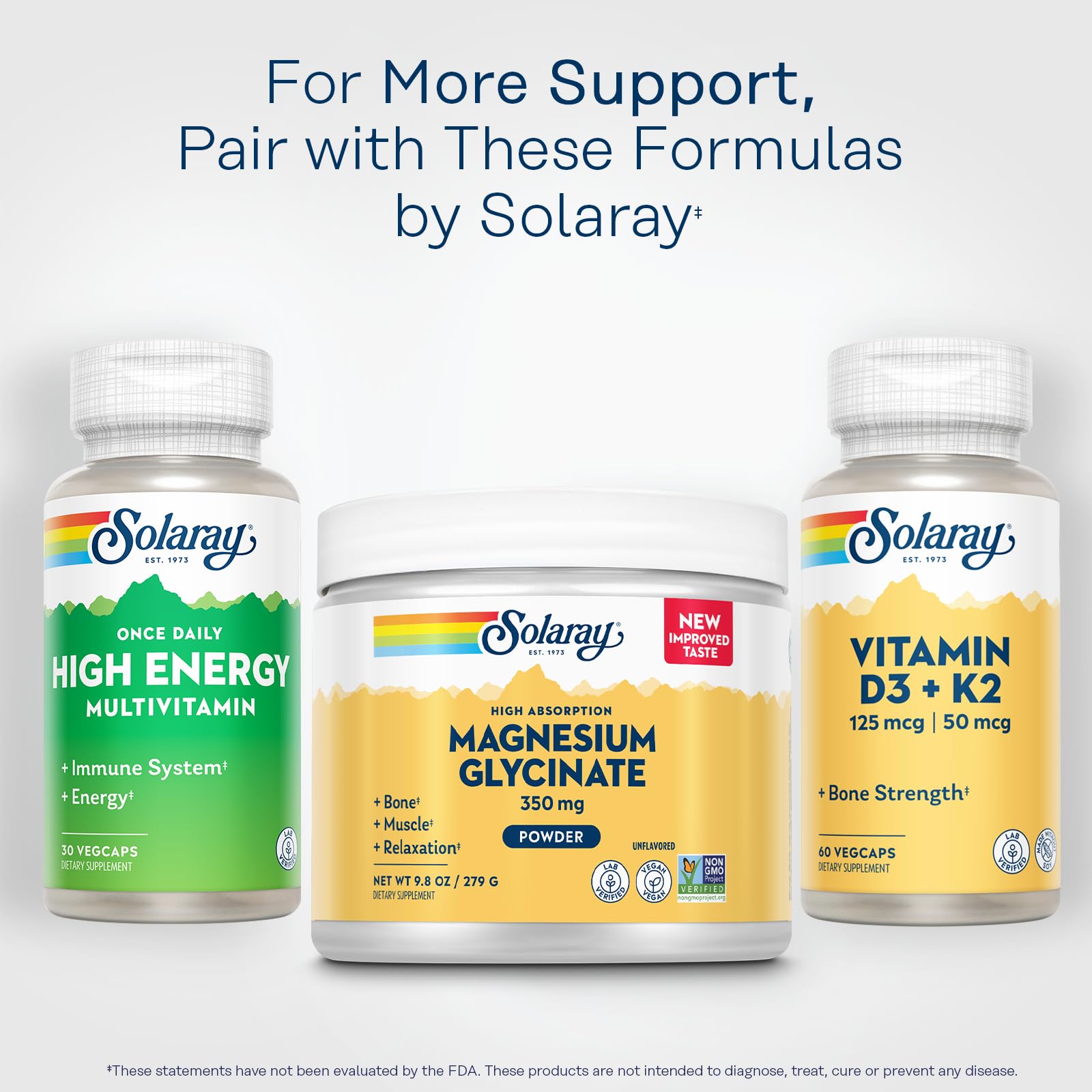 SOLARAY Magnesium Glycinate Powder produced in a GMP-certified, lab-tested facility.