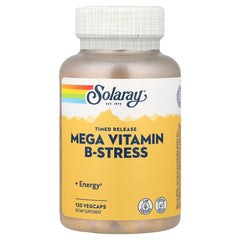 SOLARAY Mega B Stress bottle with two-stage release capsules for daily support.
