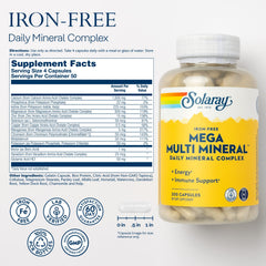 Close-up of SOLARAY Mega Multi Mineral capsules with clear label.