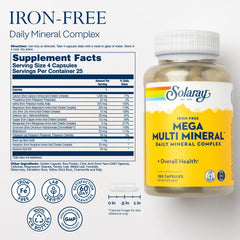 Solaray Mega Multi Mineral bottle back with label details and minerals information.