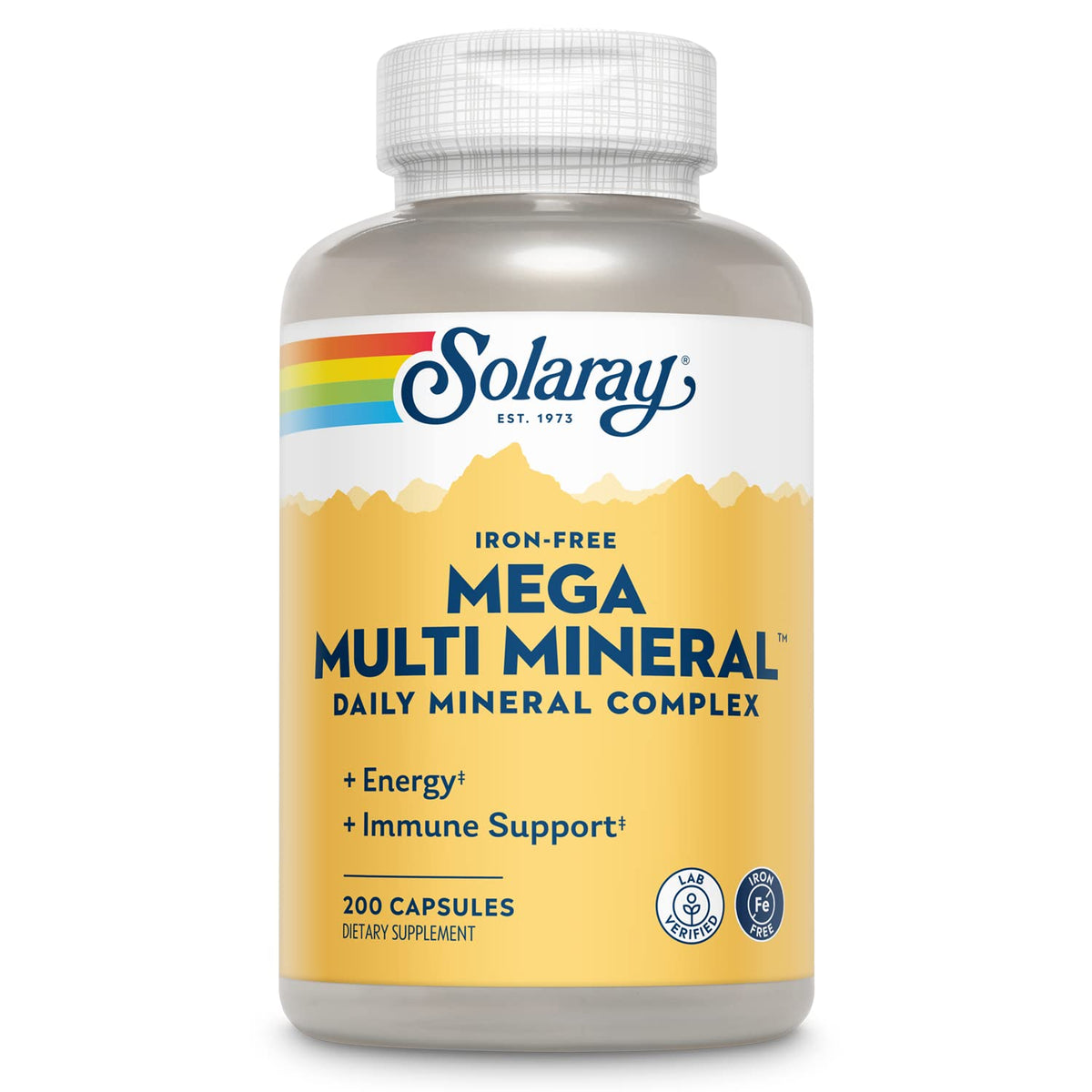 SOLARAY Mega Multi Mineral bottle on kitchen counter for daily wellness support.