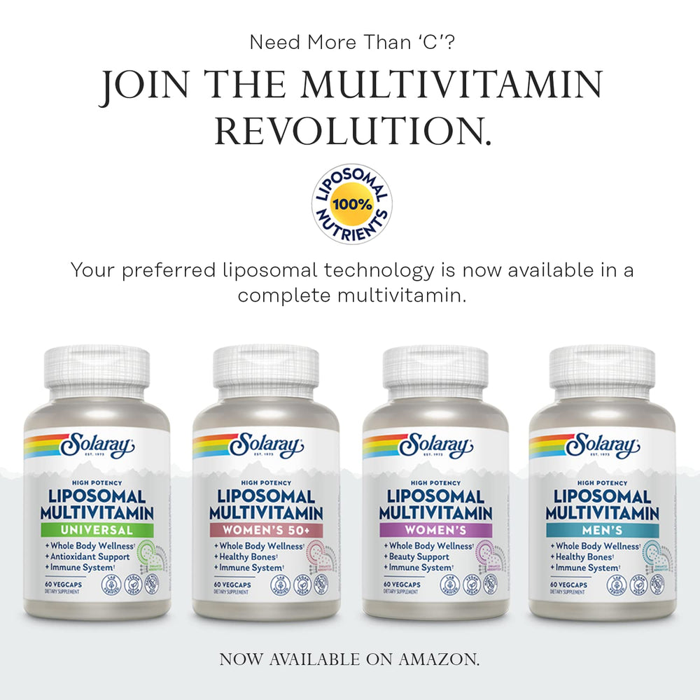 SOLARAY Mega Vitamin B-Stress guarantee banner highlights 60-day return.