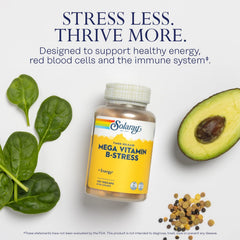SOLARAY Mega Vitamin B-Stress label details showing vitamin C and B-complex information.