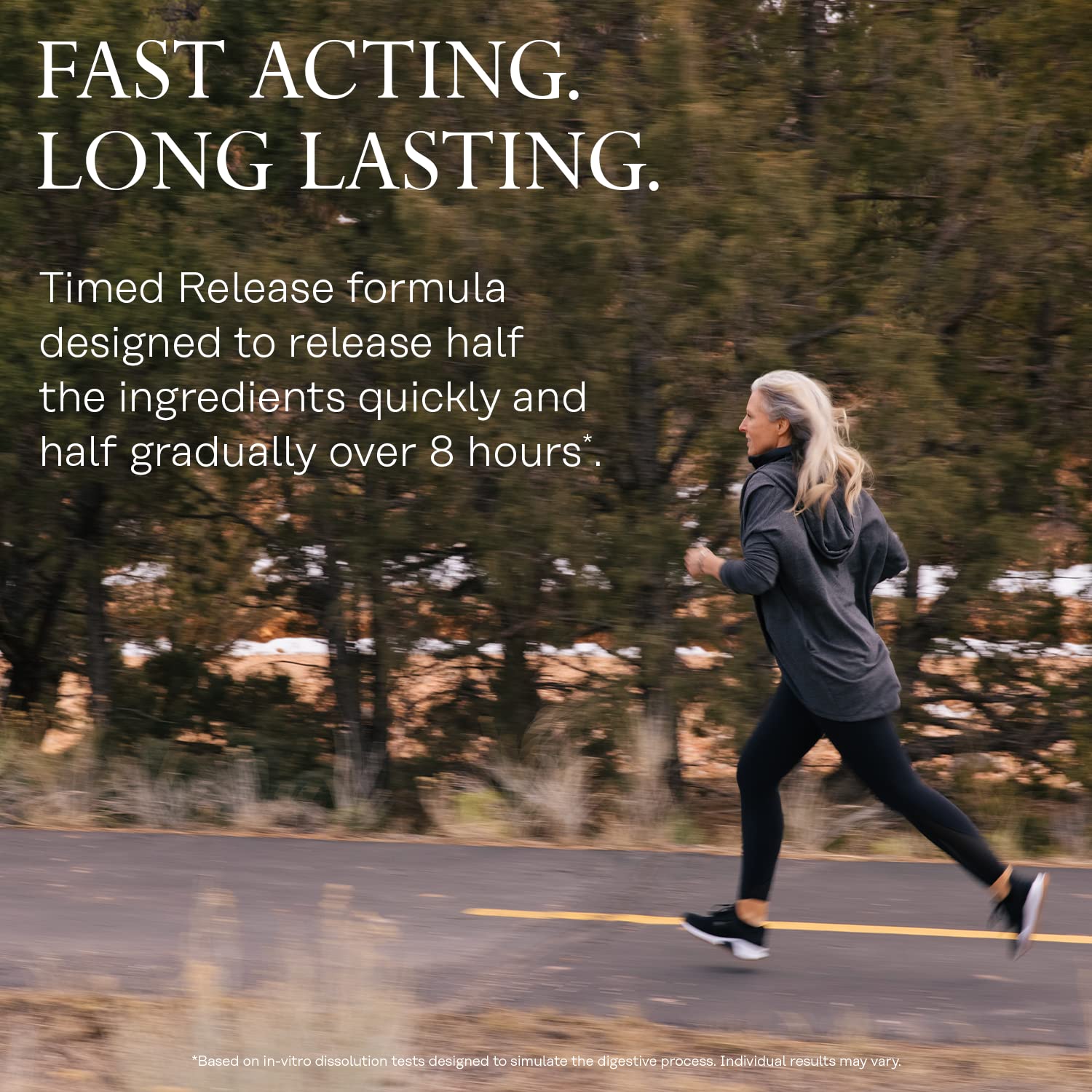 SOLARAY Mega Vitamin B-Stress timing-release graphic illustrates long-lasting support.