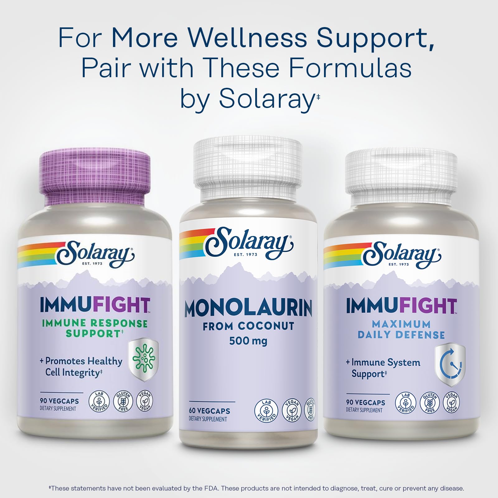 SOLARAY Monolaurin coconut-origin symbol signals natural sourcing.