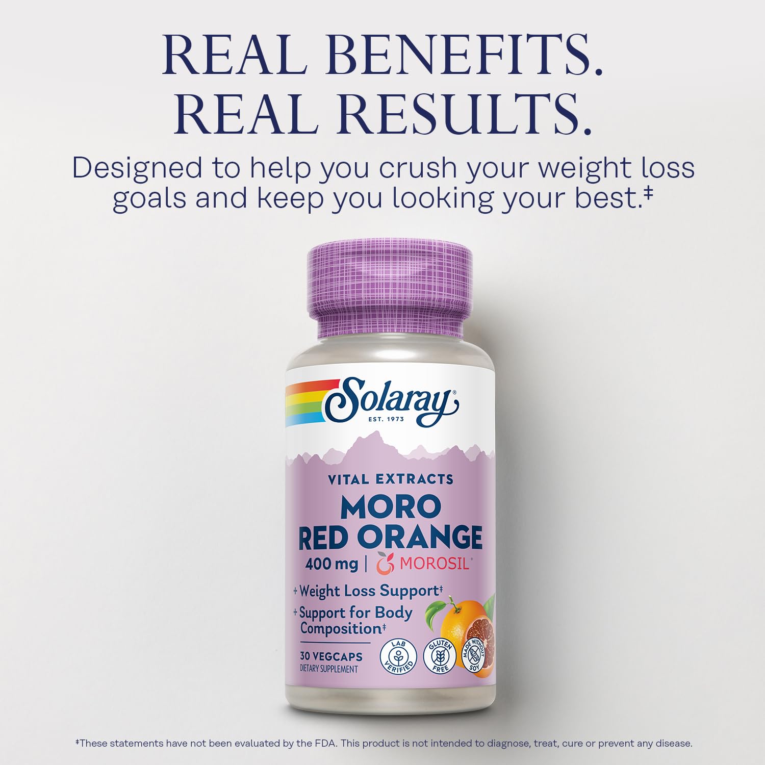 SOLARAY Moro Red Orange label detail highlighting Morosil extract