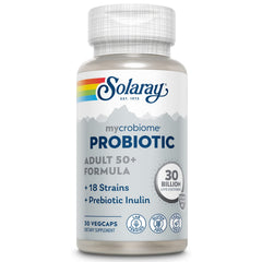 SOLARAY Mycrobiome probiotic bottle with 30B CFU for gut support.
