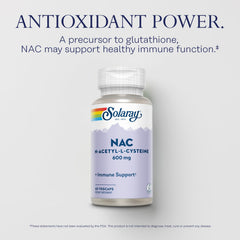SOLARAY NAC label shows 600 mg per VegCap for immune-support routine.