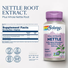 Solaray nettle root capsules close-up, daily urinary care.