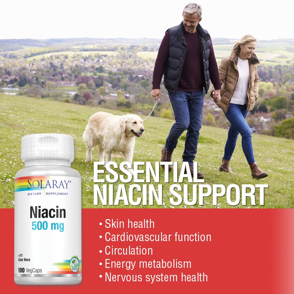 Solaray Niacin ingredients label emphasizing vegan, non-GMO sourcing