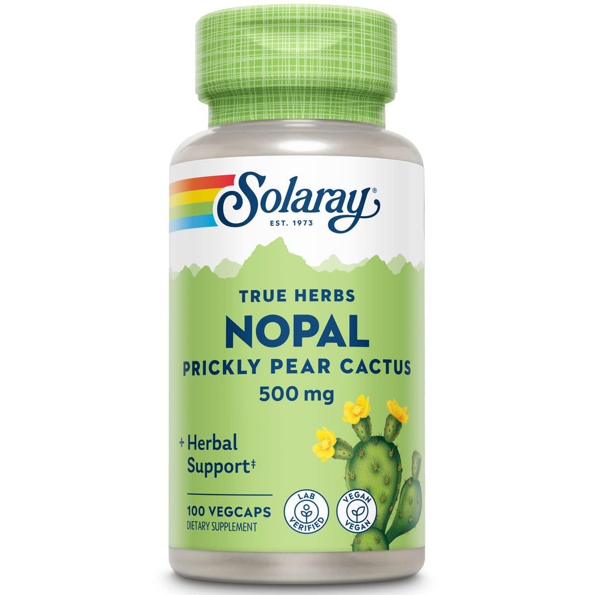 SOLARAY Nopal prickly pear cactus capsules bottle on shelf for daily fiber support.