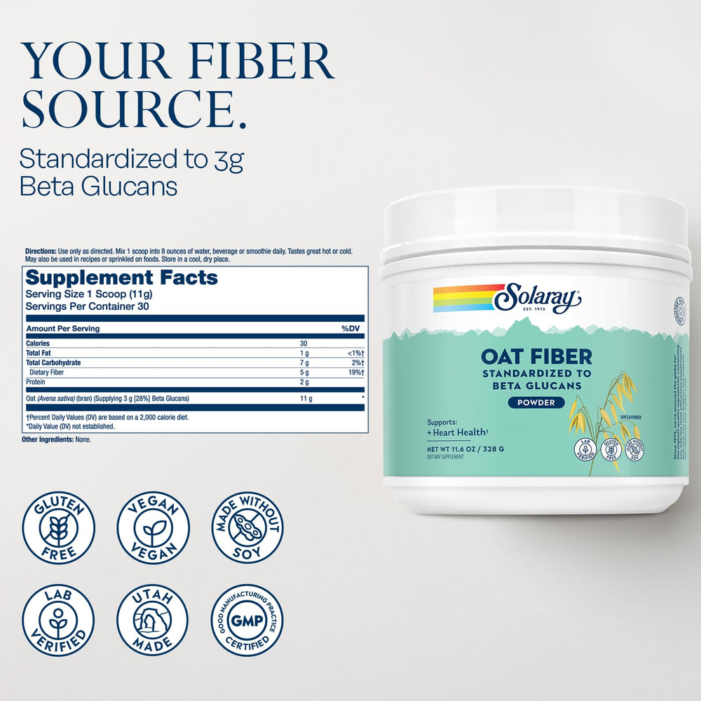 Solaray Oat Fiber powder scoop for precise, convenient serving.