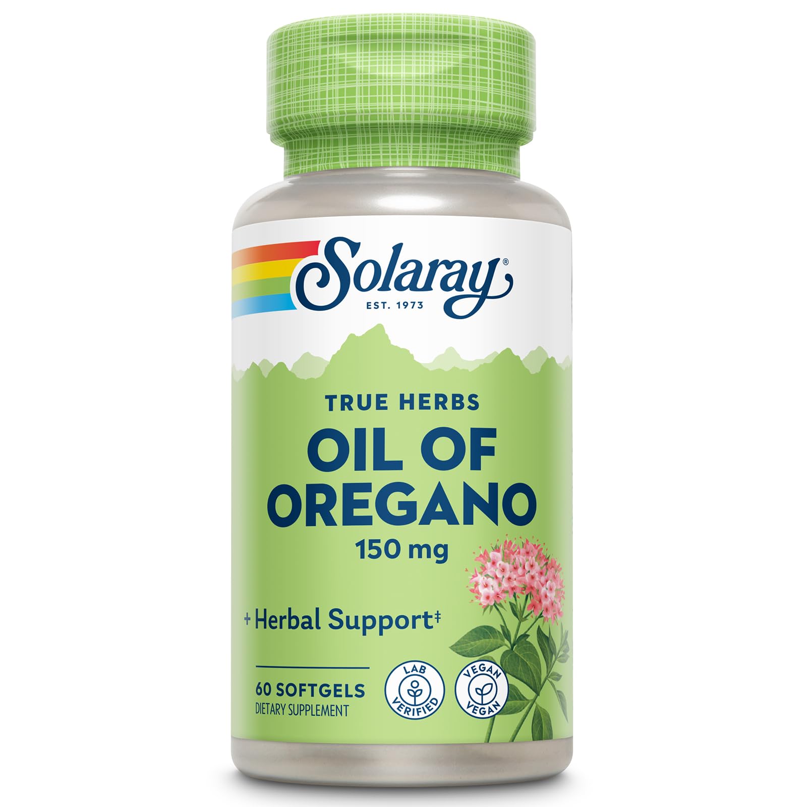 Solaray Oil of Oregano Softgels bottle with vegan capsules for daily wellness