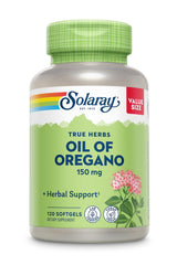 SOLARAY Oil of Oregano softgels bottle on a clean surface for year-round use.