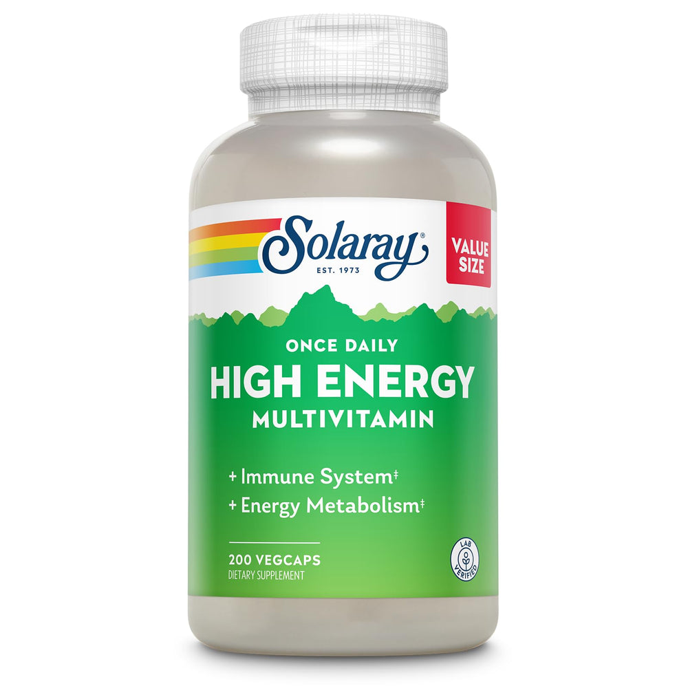 SOLARAY Once Daily High Energy Multivitamin bottle supports daily energy and overall wellness.