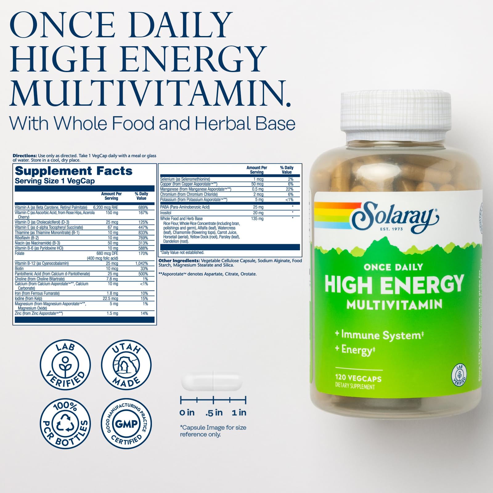 Solaray multivitamin label highlights vitamin C, B vitamins for everyday vitality