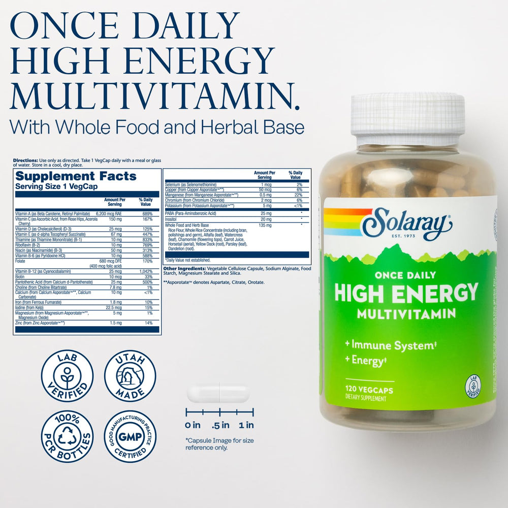 Solaray multivitamin label highlights vitamin C, B vitamins for everyday vitality