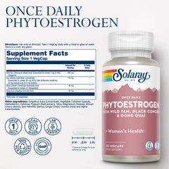 SOLARAY bottle label highlights Black Cohosh, Dong Quai, and Soy Isoflavones for hormone balance