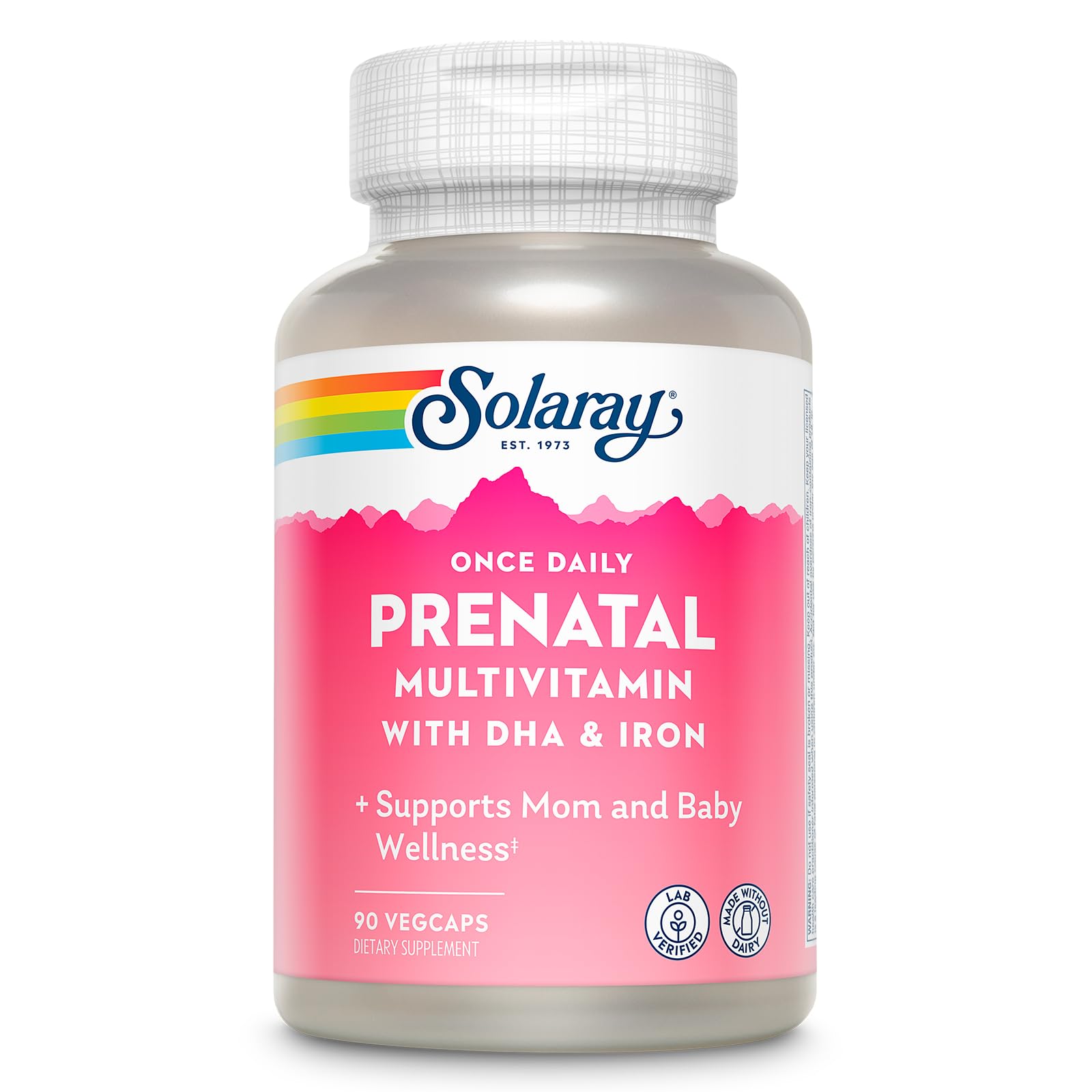 SOLARAY Once Daily Prenatal bottle front view showing a complete, trusted daily vitamin