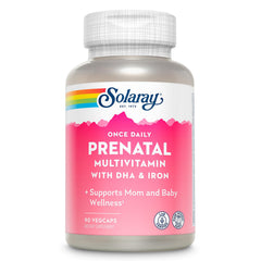 SOLARAY Once Daily Prenatal bottle front view showing a complete, trusted daily vitamin