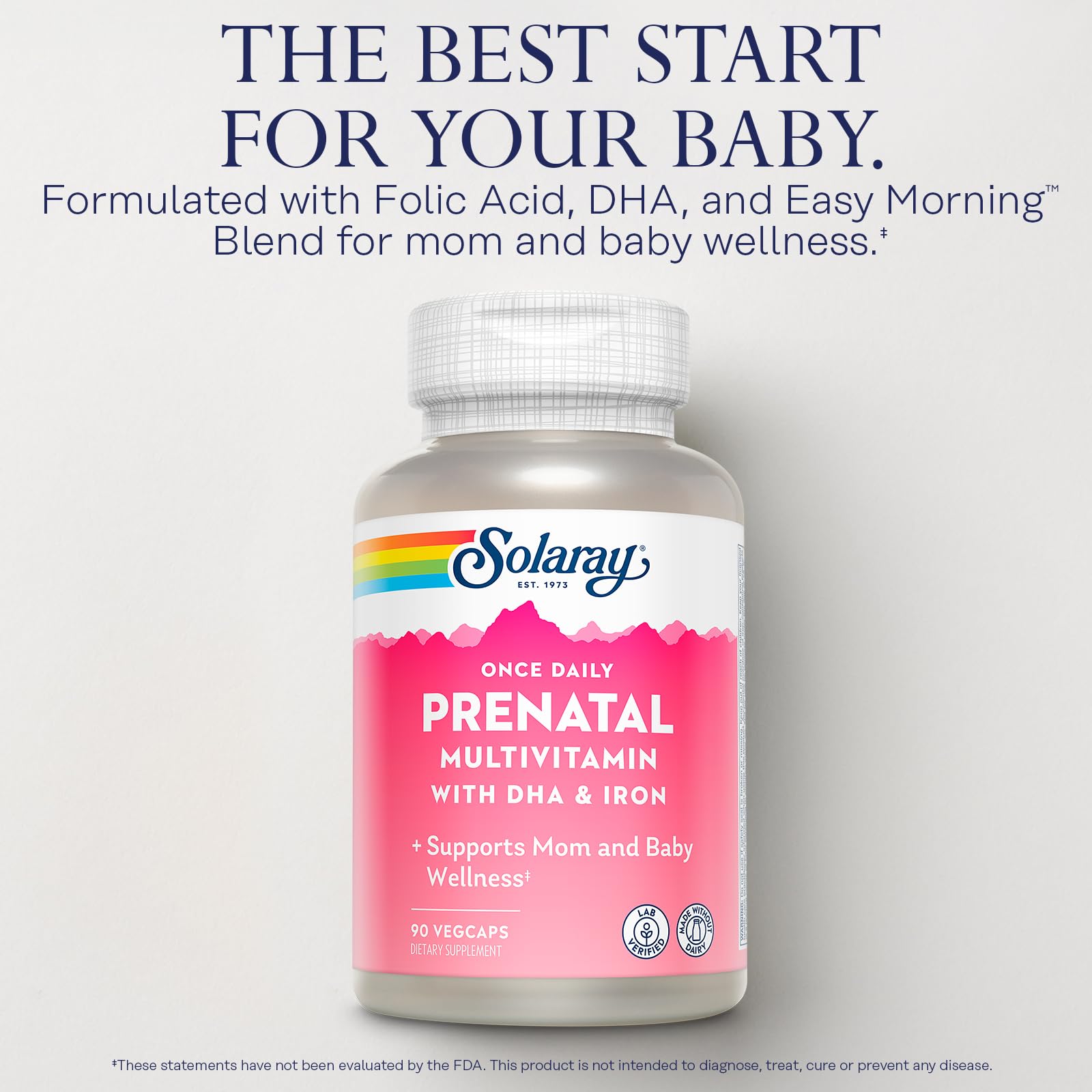 SOLARAY Once Daily Prenatal DHA ingredient panel highlights essential nutrients
