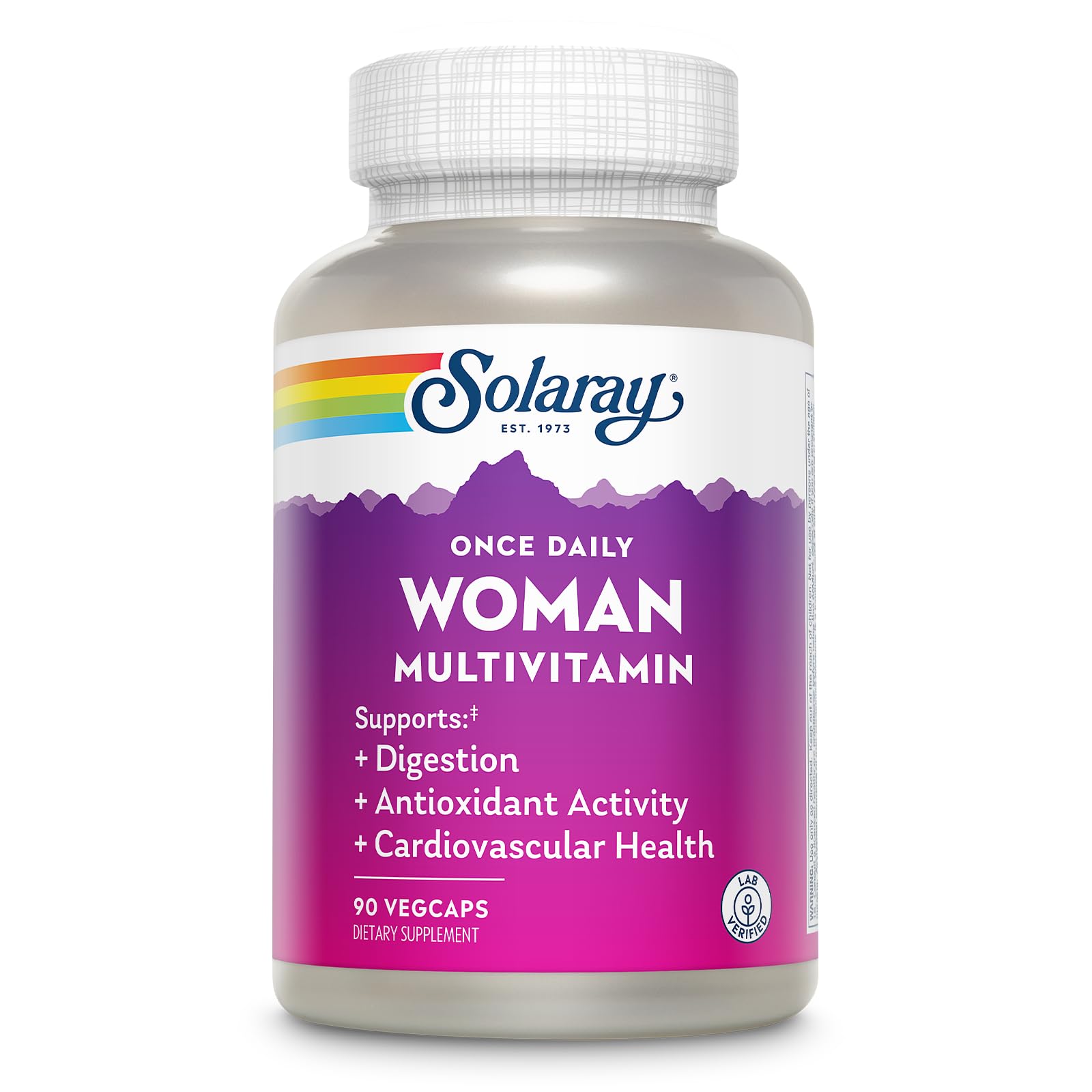 SOLARAY Once Daily Woman Multivitamin bottle on kitchen counter supports daily wellness