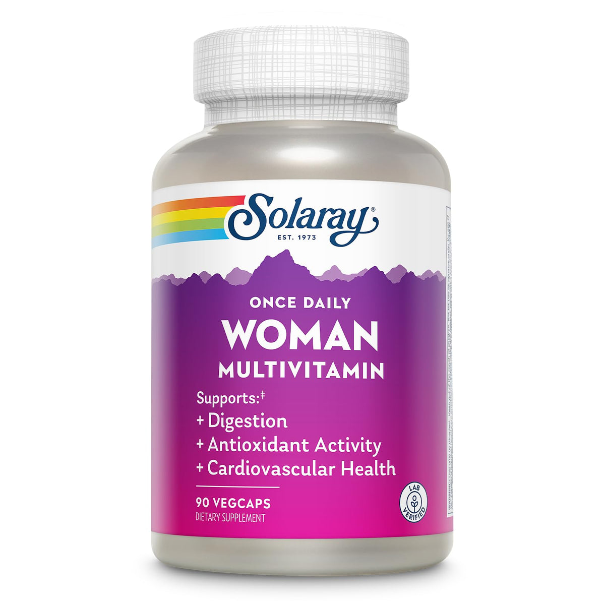 SOLARAY Once Daily Woman Multivitamin bottle on kitchen counter supports daily wellness