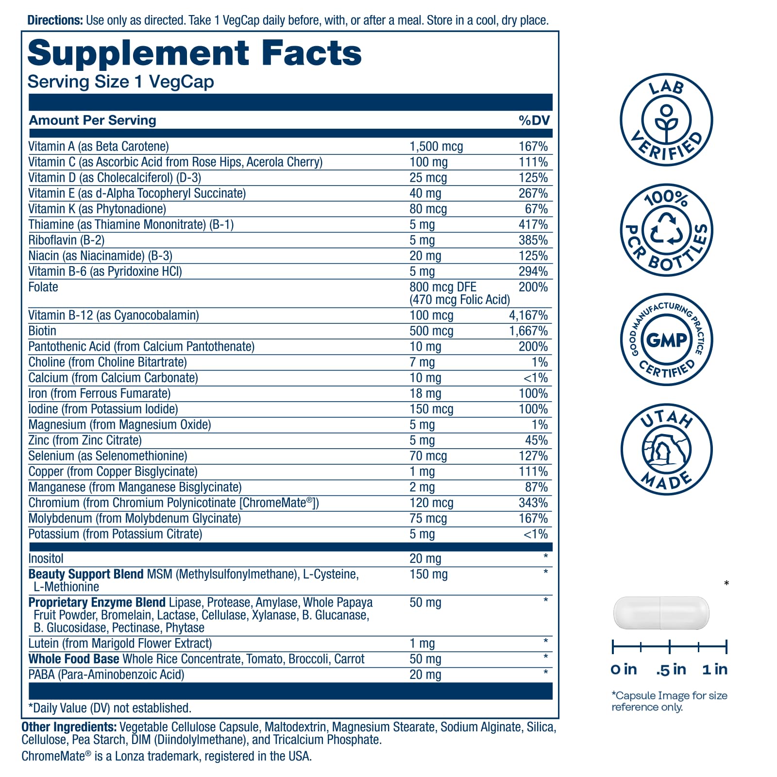 Close-up of SOLARAY VegCaps highlighting easy daily adherence for busy women