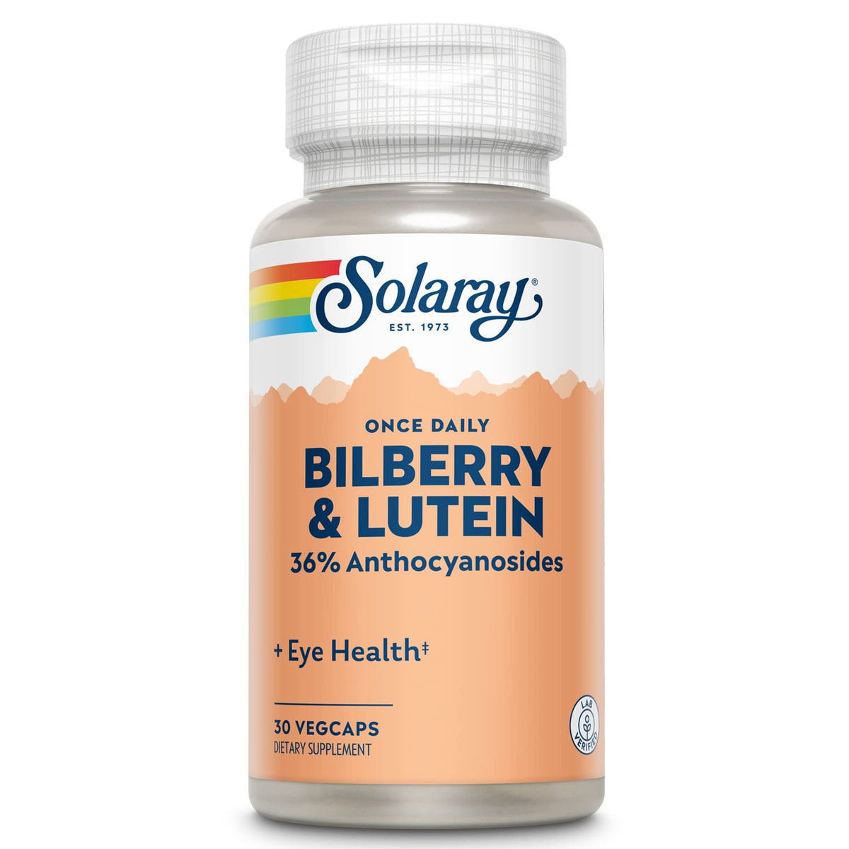 SOLARAY One Daily Bilberry Lutein bottle front showing daily eye support potential.