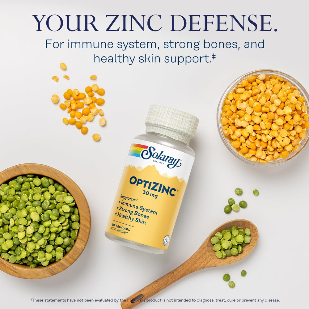 SOLARAY OptiZinc label on bottle displays vitamin B6 information.