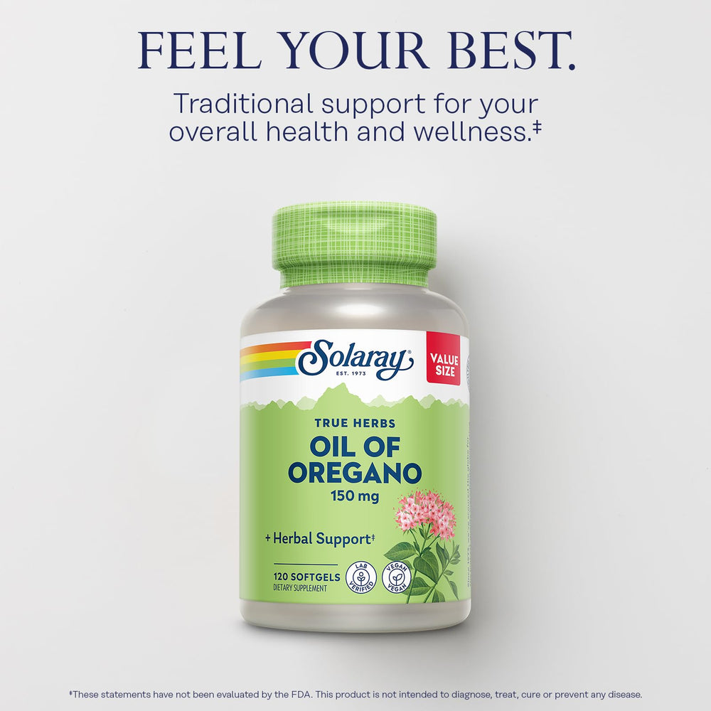SOLARAY oregano oil 150 mg softgel supports year-round wellness potential.