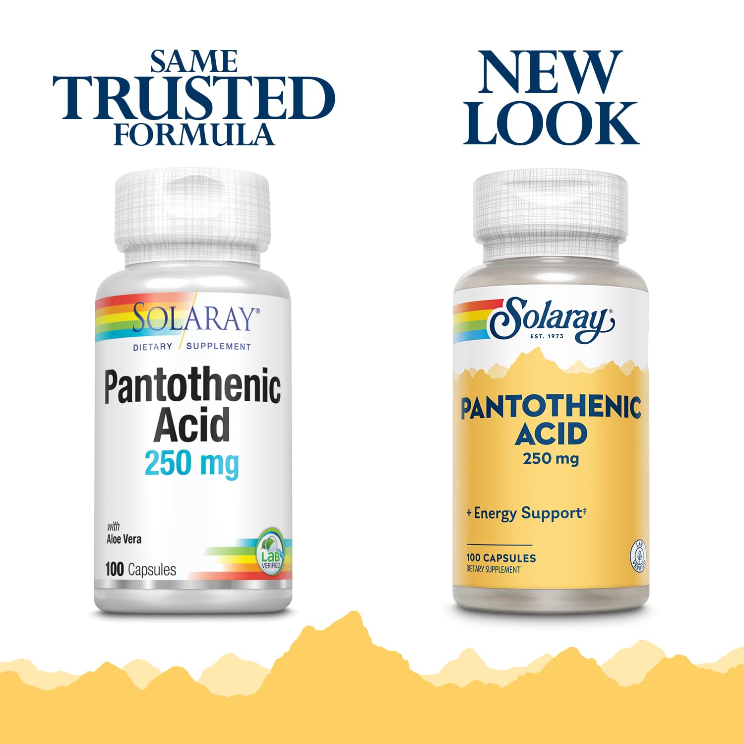 SOLARAY Pantothenic Acid 250mg bottle back shows purity and potency