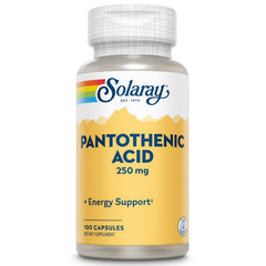 SOLARAY Pantothenic Acid 250mg bottle front supports energy metabolism