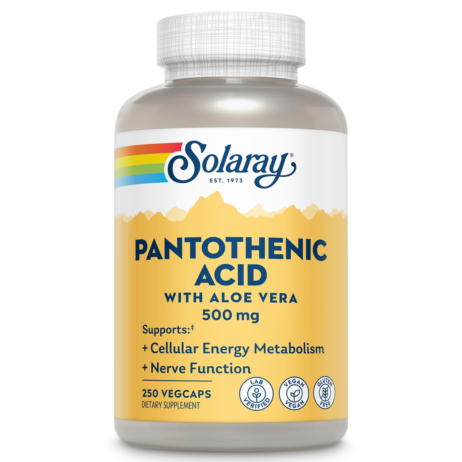 SOLARAY Pantothenic Acid bottle front view for daily energy support