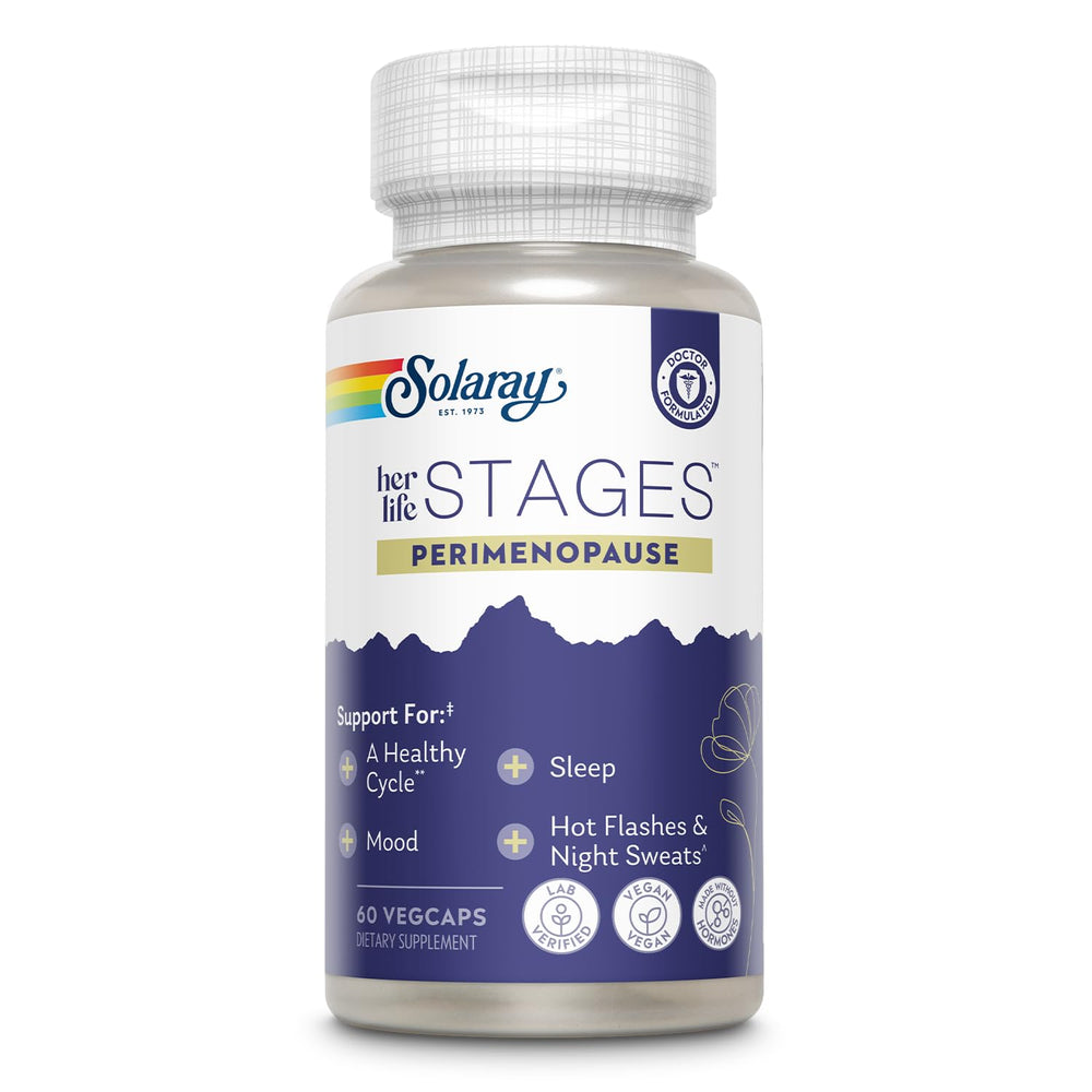 SOLARAY Perimenopause Life Stages bottle front for midlife balance and hormone-free support