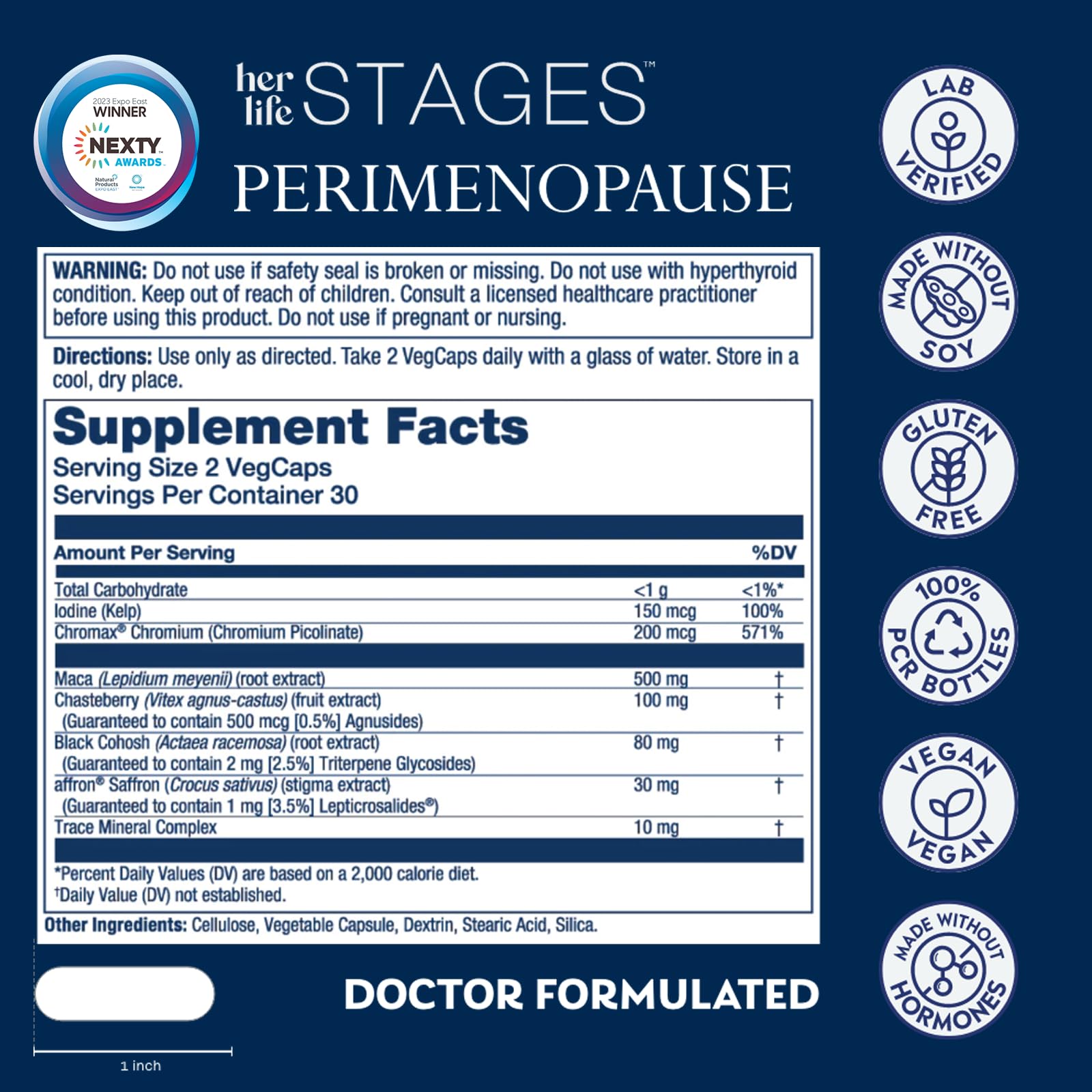 SOLARAY Life Stages capsules close-up with saffron and vitex blend for symptom support