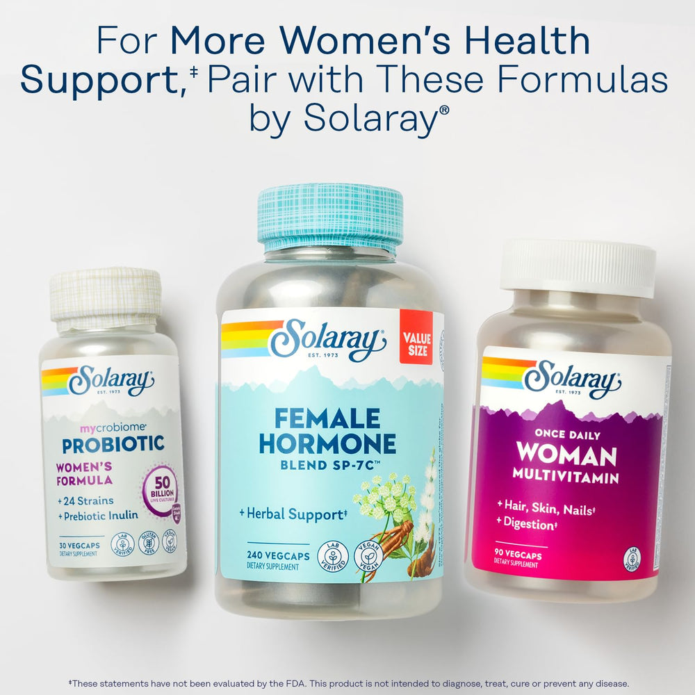 SOLARAY PhytoEstrogen bottle uses sustainable post-consumer recycled resin packaging.